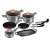 Berlinger Haus Moonlight Edition 12+2 piece cookware set, featuring pots, pans, a grill pan, and utensils
