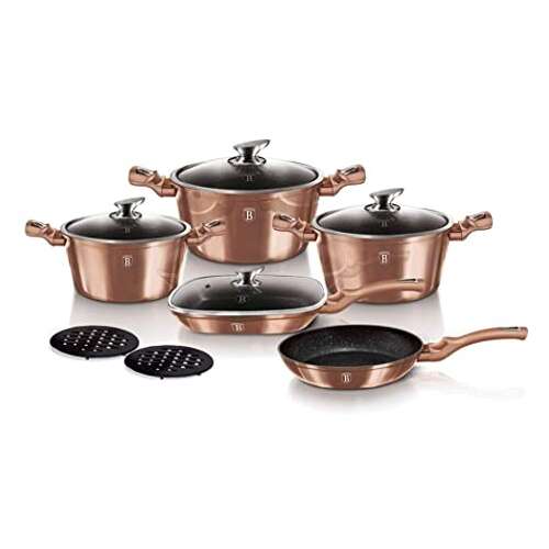 Berlinger Haus BH 6191 11 piece rose gold cookware set with pots, pans, and lids
