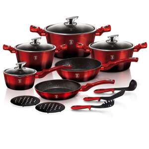 Berlinger Haus Black Burgundy Line 15-teiliges Kochgeschirr-Set mit Töpfen, Pfannen und Zubehör in rot-schwarzem Marmor-Finish - Berlinger Haus Geschirre