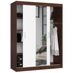 Tolóajtós Szekrény P200_150 wenge-fehér tükörrel és polcokkal - Akord