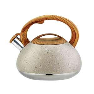 Beige stainless steel kettle with wooden handle, 2.5 liter capacity - Teapot