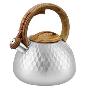 Stainless steel kettle with wooden handle, 3 liter capacity, gray color - Teapot