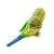 Back view of a green and yellow plush budgie, 13 cm, soft toy, stuffed animal