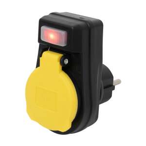 Outdoor switched socket with child protection, black and yellow, IP44 - Electronic