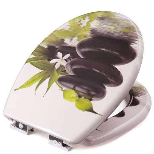 SmileHOME by Pepita Relax WC ülőke lassan záródó fedéllel, fehér, fekete kövekkel és virág mintával