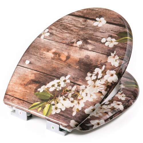 SmileHOME by Pepita duroplaszt WC ülőke lassan záródó fedéllel, barna fa és virág mintával