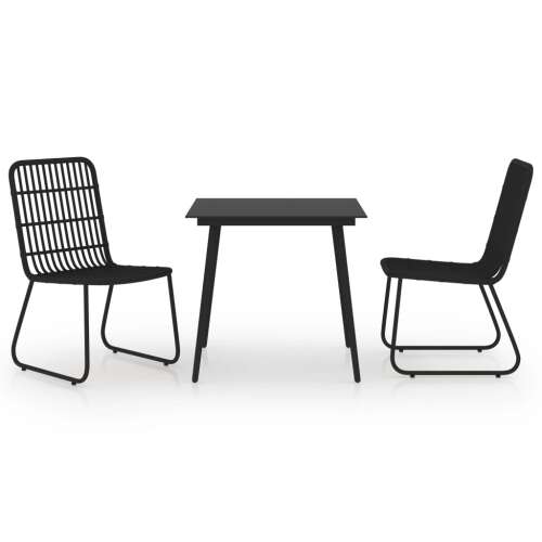 A vidaXL 3 részes polyrattan és üveg kültéri étkezőgarnitúra fekete asztallal és két székkel - Balkon szett