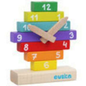 Cubika wooden clock building toy, assembled clock with colorful blocks and moving hands - Cubika