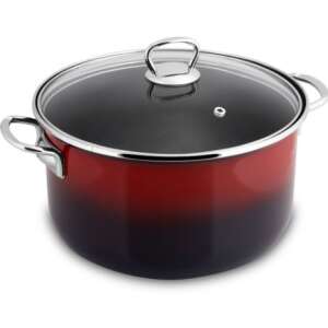 Lamart LT1183 red and black aluminum pot with glass lid - Pot