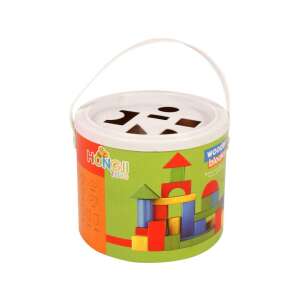 Hongji Toys 30 piese blocuri de construcție din lemn și găleată sortator de forme - Joc de construcție din lemn