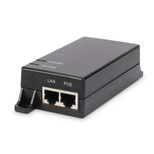 DIGITUS Gigabit Ethernet PoE 15.4W Stromversorgungs-Injektor, schwarz, schräge Ansicht - Digitus