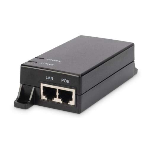 DIGITUS Gigabit Ethernet PoE 15.4W power injector, black, angled view