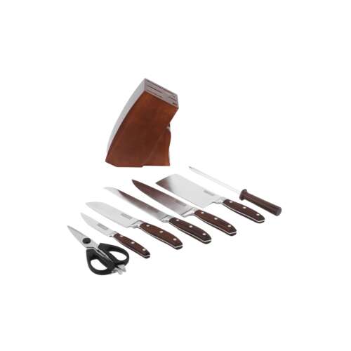 Carl Schmidt Sohn Soltau 7 részes késkészlet fa blokkal, tartalmaz szakácskést, santoku késet, kenyérvágó késet, univerzális késet, bárdot, fenőacélt és univerzális ollót