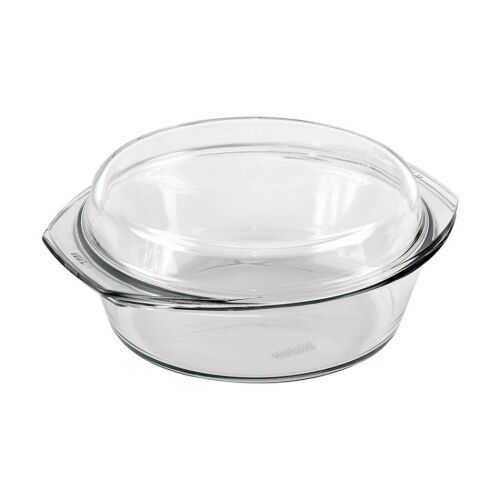 Simax 2 Liter Round Glass Casserole Dish with Lid, heat resistant, clear glass