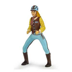 Papo Blue Rider Figure, a detailed plastic figurine of a female rider in blue riding gear, perfect for imaginative play - Papo