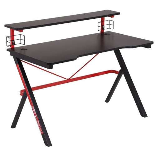 ModernHOME Stahlrahmen Gaming Tisch mit Monitorständer #schwarz-rot