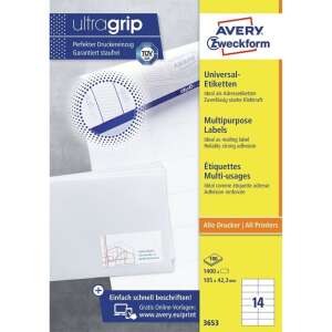 Avery Zweckform 3653 label sheet, 105 x 42.3 mm, 14 labels per sheet, 100 sheets per box, white - Label sticker
