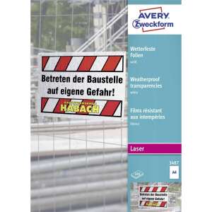 Avery Zweckform 3487 Wetterfeste Laserfolie A4, 100 Blatt - Avery