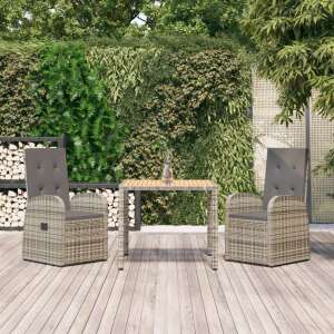 3-piece grey polyrattan garden dining set with cushions - Garden Set
