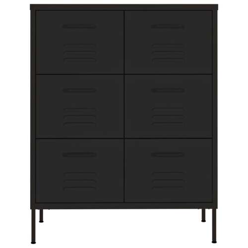Fekete fém fiókos szekrény 6 fiókkal, 80 x 35 x 101,5 cm - Komód