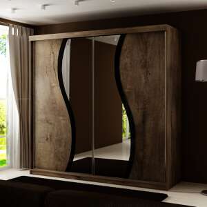Moon9 Šatníková skriňa s posuvnými dverami a zrkadlom 200x200cm #tmavý jaseň