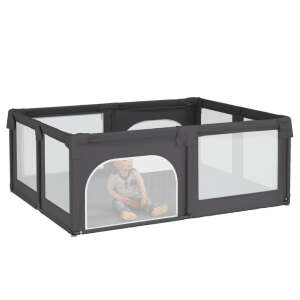 vidaXL sötétszürke babajáróka két ajtóval, babajáróka, biztonságos játéktér csecsemőknek, beltéri babajáróka, baba játszótér, baba biztonsági kapu, babajáróka hálós oldalfalakkal, babajáróka hálós ablakokkal, babajáróka cipzáras ajtókkal - Járóka