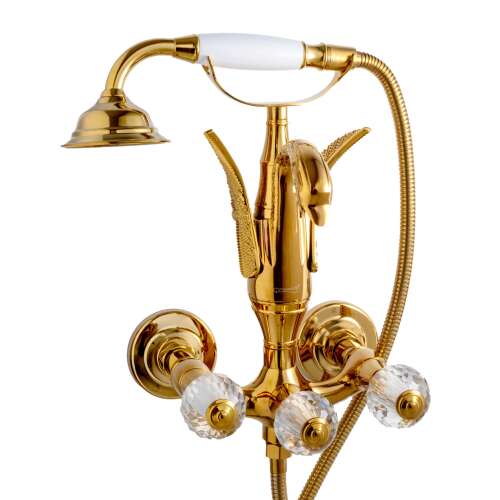 TRENDY'S arany fürdőkád csaptelep zuhanyrózsával és kristály gombokkal