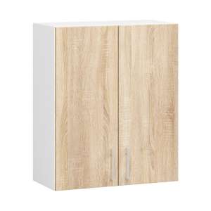 Akord Fali Szekrény LIMA 60cm Fehér/Tölgy Sonoma Konyhai Tároló, 2 Ajtós, 2 Polcos, Összeszerelés Szükséges, Modern Mat Felület הכنقاعد