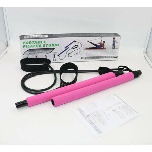 Pink Pilates Bar Kit with Resistance Bands and Foot Straps for Home Workout - Fitness Equipment