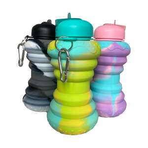 Skladacie silikónové fľaše na vodu s karabínou v čiernej, tyrkysovo-žltej a ružovo-fialovej farbe - Preprava jedla a nápojov