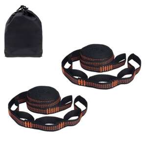 Set of 2 hammock hanging straps with adjustable loops, black with orange stitching, comes with a storage bag - Camping hammock accessory