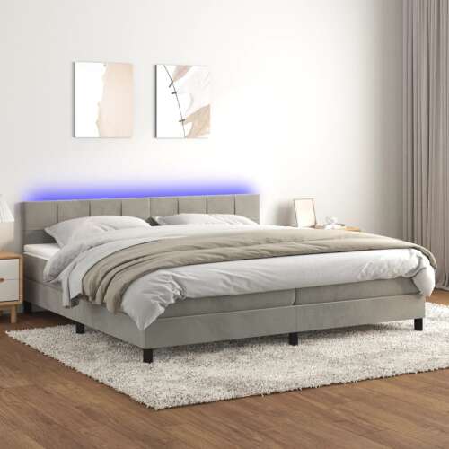 vidaXL világosszürke bársony rugós és LED-es ágy matraccal 200x200 cm 60260779