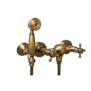 TRENDY S antique bronze wall mounted shower faucet with two handles and hand shower - Trendy S Faucet