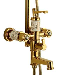 TRENDY S arany kád csaptelep zuhanyrózsával és kerámia fogantyúkkal - Trendy S Csaptelep