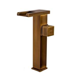 Modern waterfall bathroom faucet, antique bronze finish, deck mounted, LED light, for countertop installation - Nonbrand Faucet