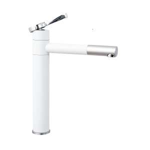 TRENDY S single lever basin mixer tap, white and chrome, cylindrical design, for countertop installation - Trendy S Faucet