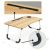 Foldable laptop desk features: tablet holder, cup holder, leg padding detail