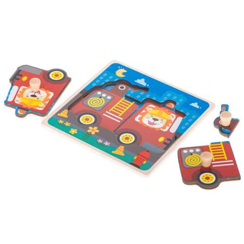 Holzpuzzle Feuerwehrauto für Kleinkinder, 3 Teile, mit Löwenkopf