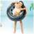 Girl using INTEX 91cm Hi Performance inflatable swim ring, black and grey tire design