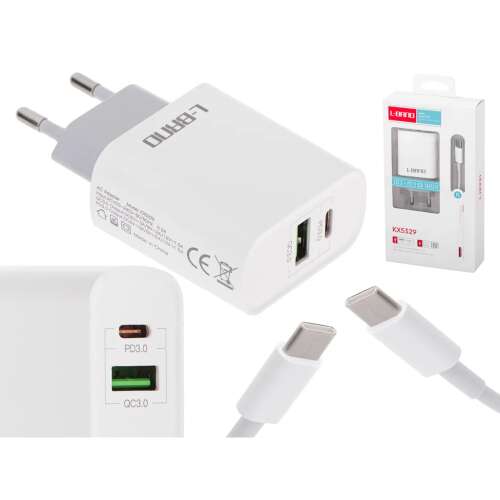 L-BRNO 18W fast charger with USB-C cable, white