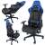 Blue and black gaming chair with adjustable armrests and headrest