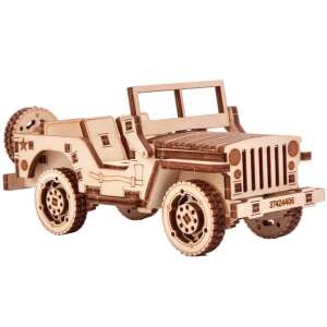 Kit model 3D din lemn Wood Trick Jeep, asamblat, vedere din față - Puzzle 3D
