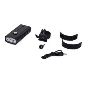 Čierna predná cyklistická lampa s 3 LED diódami CREE XM-L T6, USB nabíjacím káblom, držiakom na riadidlá a iným príslušenstvom - Šport a voľný čas