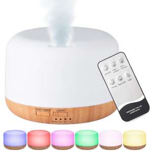 White and wood ultrasonic humidifier with remote control and color changing LED light - Diffuser