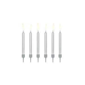 6 silver birthday candles with flames - Birthday Candle & Cake Topper
