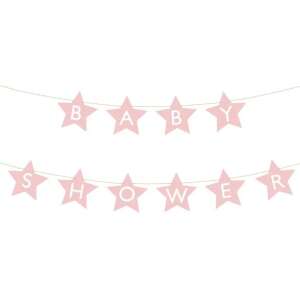 Pink star garland with 'Baby Shower' text, baby shower decoration - Party Decoration
