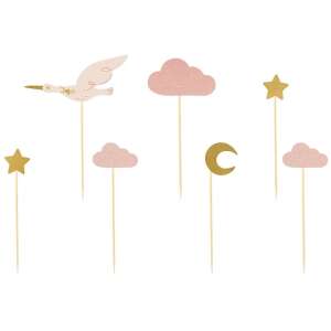 Pink and gold stork, moon, and star cupcake toppers - Pastry decorating tool