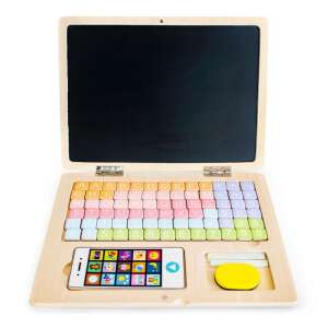 Ecotoys wooden educational laptop with magnetic letters and numbers, chalkboard, and toy phone - Ecotoys
