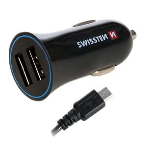 Swissten - Nabíjačka do auta, 2 porty USB, s káblom micro USB, 2,4 A, čierna 80726449 Nabíjačky do auta