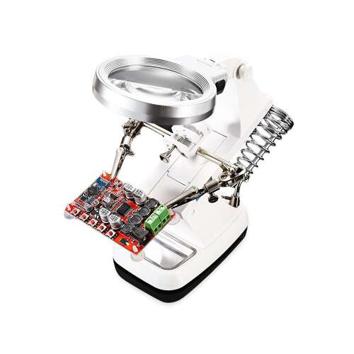 Third hand soldering station with magnifying glass and LED light, 3x and 4.5x magnification